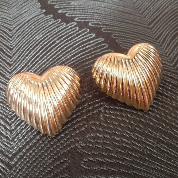 Zara Gold Heart-Shaped Statement Earrings - Picture 11 of 13